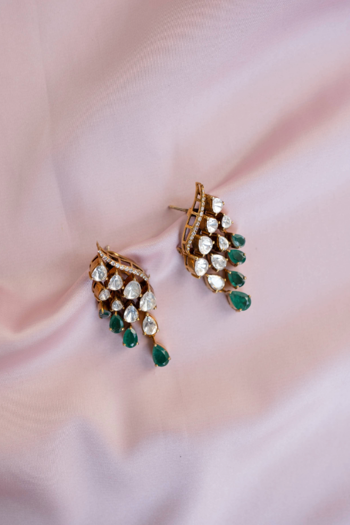 Polki Vine & Emerald Earrings