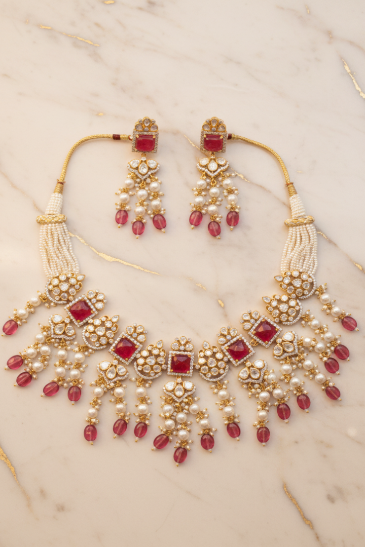 Ratnavali Ruby Necklace with Earrings