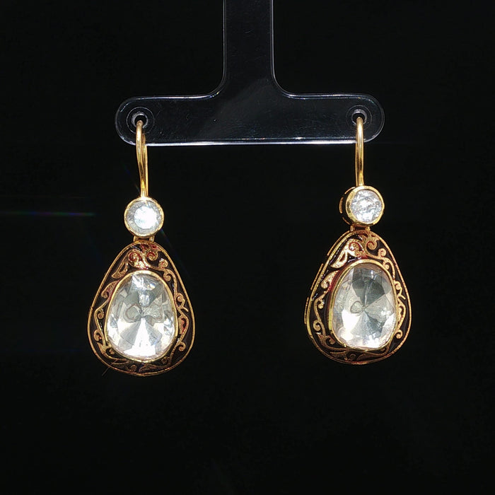 Agni Indie Drops - Moissanite Polki Enamel Drop Earrings by SOLV