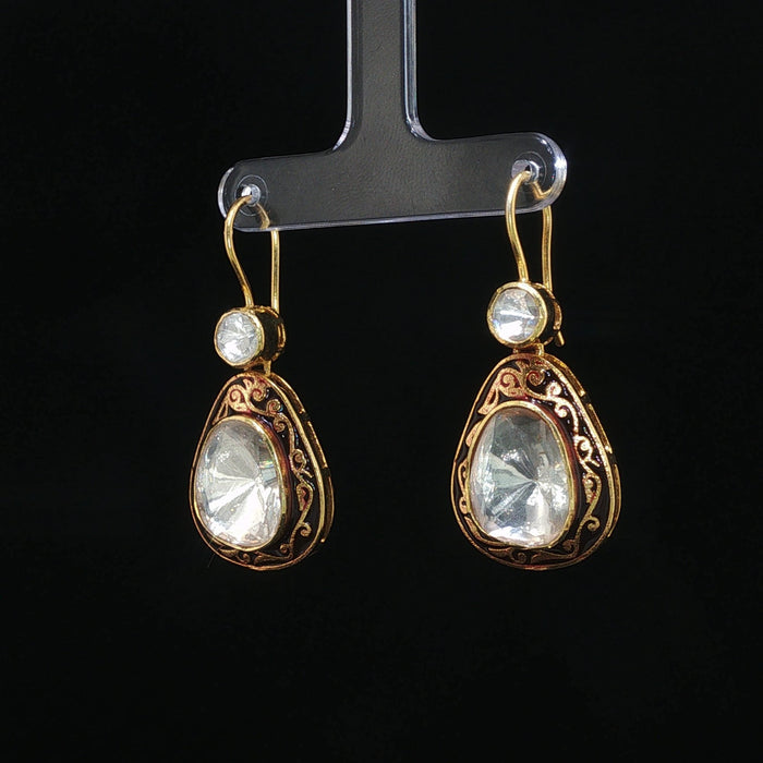 Agni Indie Drops - Moissanite Polki Enamel Drop Earrings by SOLV