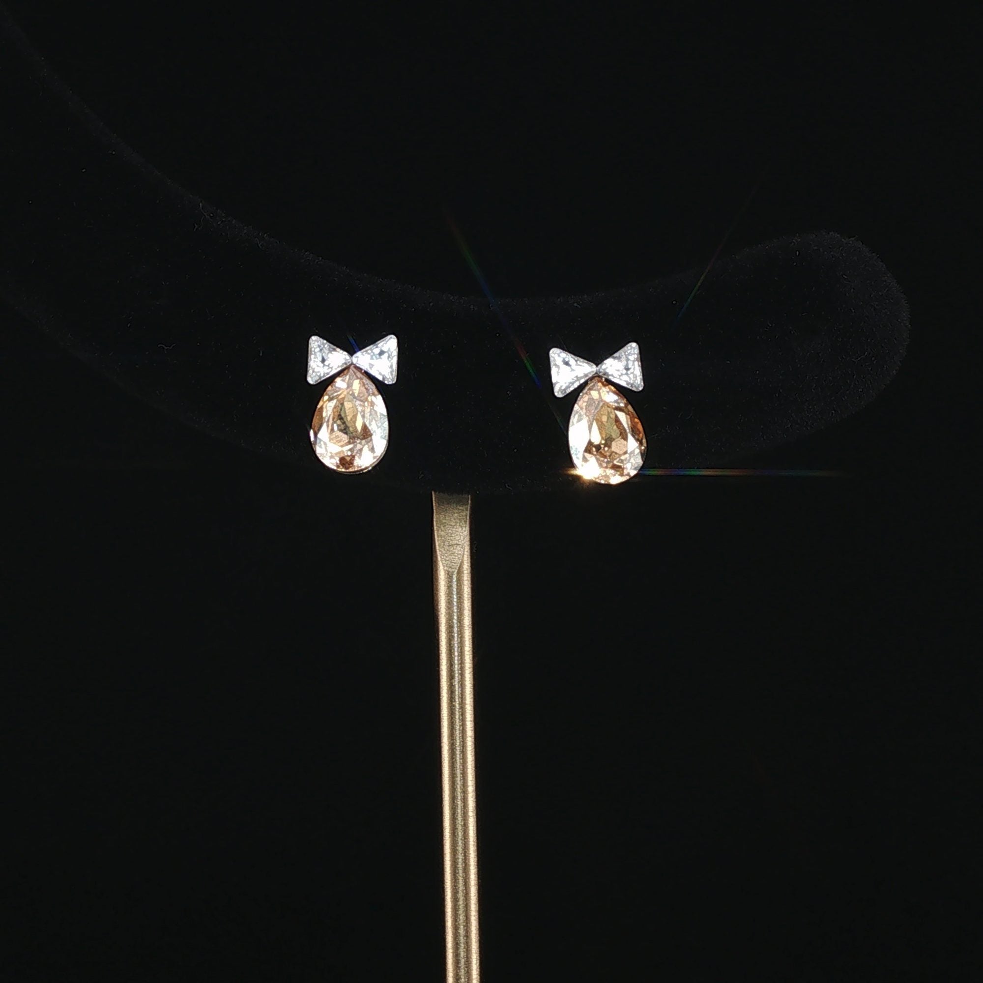 Champagne Bow Studs - Crystal Bow & Champagne Stone Studs by SOLV