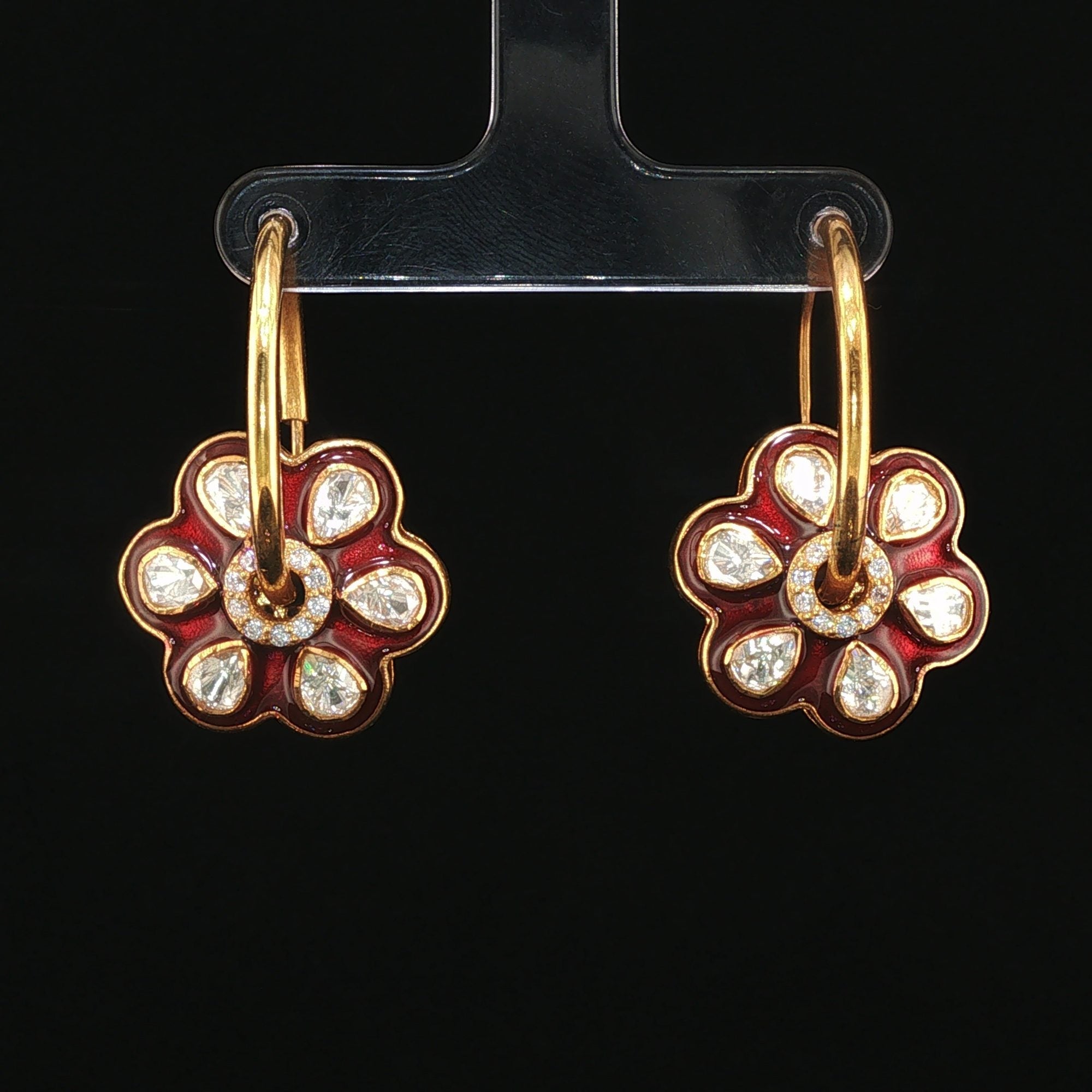 Merlot Hoops - Merlot Enamel Flower-Charm Hoops by SOLV