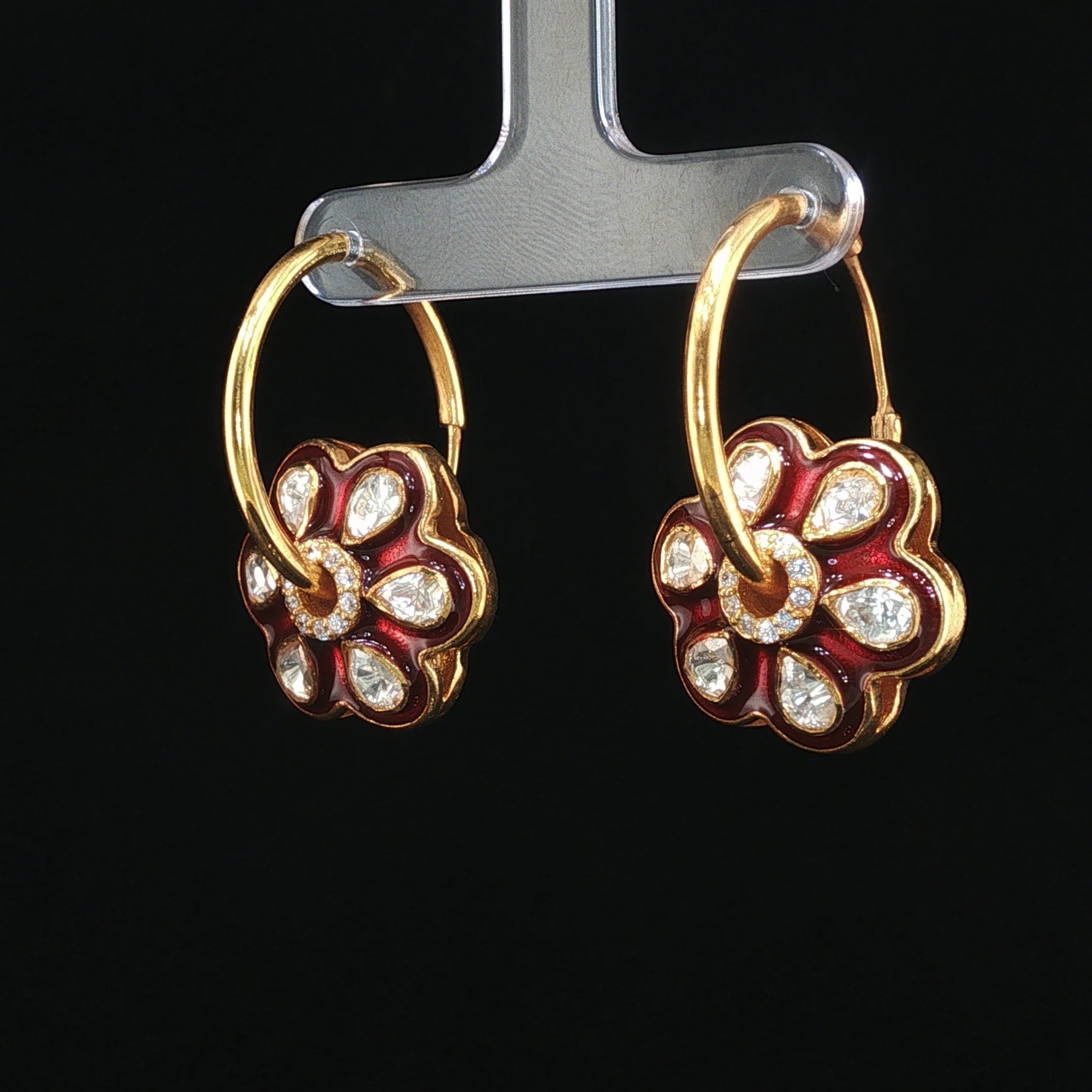 Merlot Hoops - Merlot Enamel Flower-Charm Hoops by SOLV