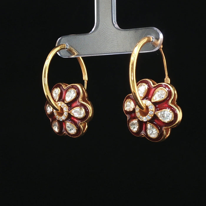 Merlot Hoops - Merlot Enamel Flower-Charm Hoops by SOLV