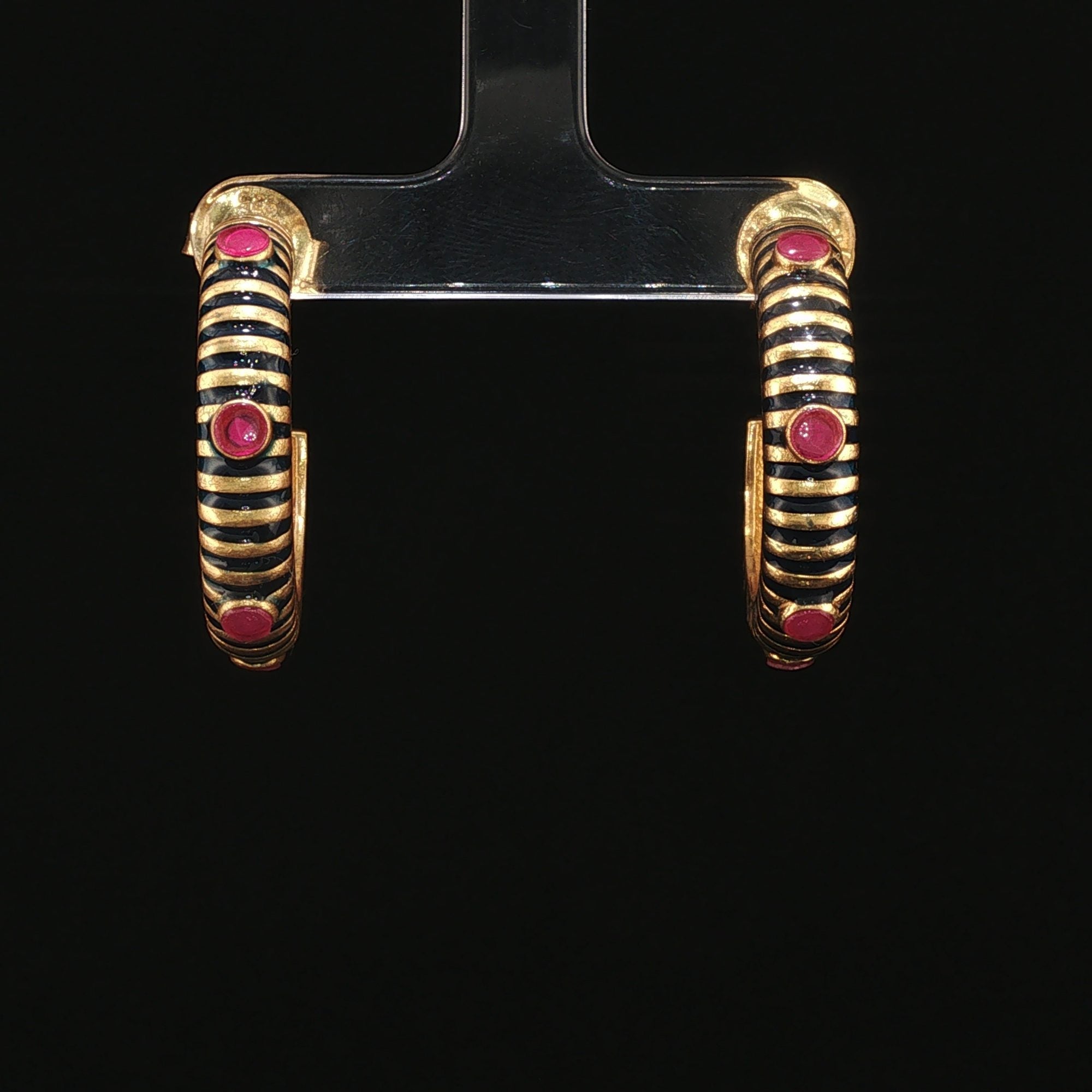 Noir Pop Hoops - Black Enamel & Ruby J-Hoops by SOLV
