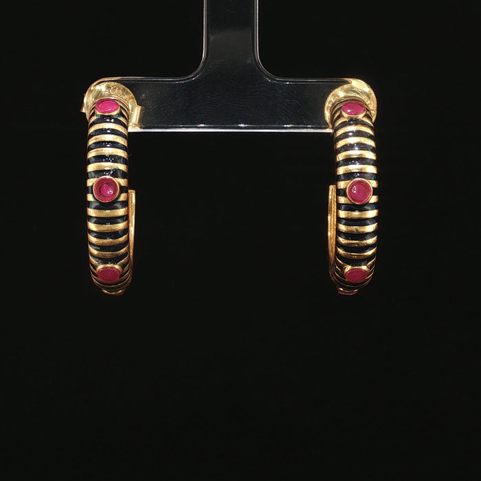 Noir Pop Hoops - Black Enamel & Ruby J-Hoops by SOLV