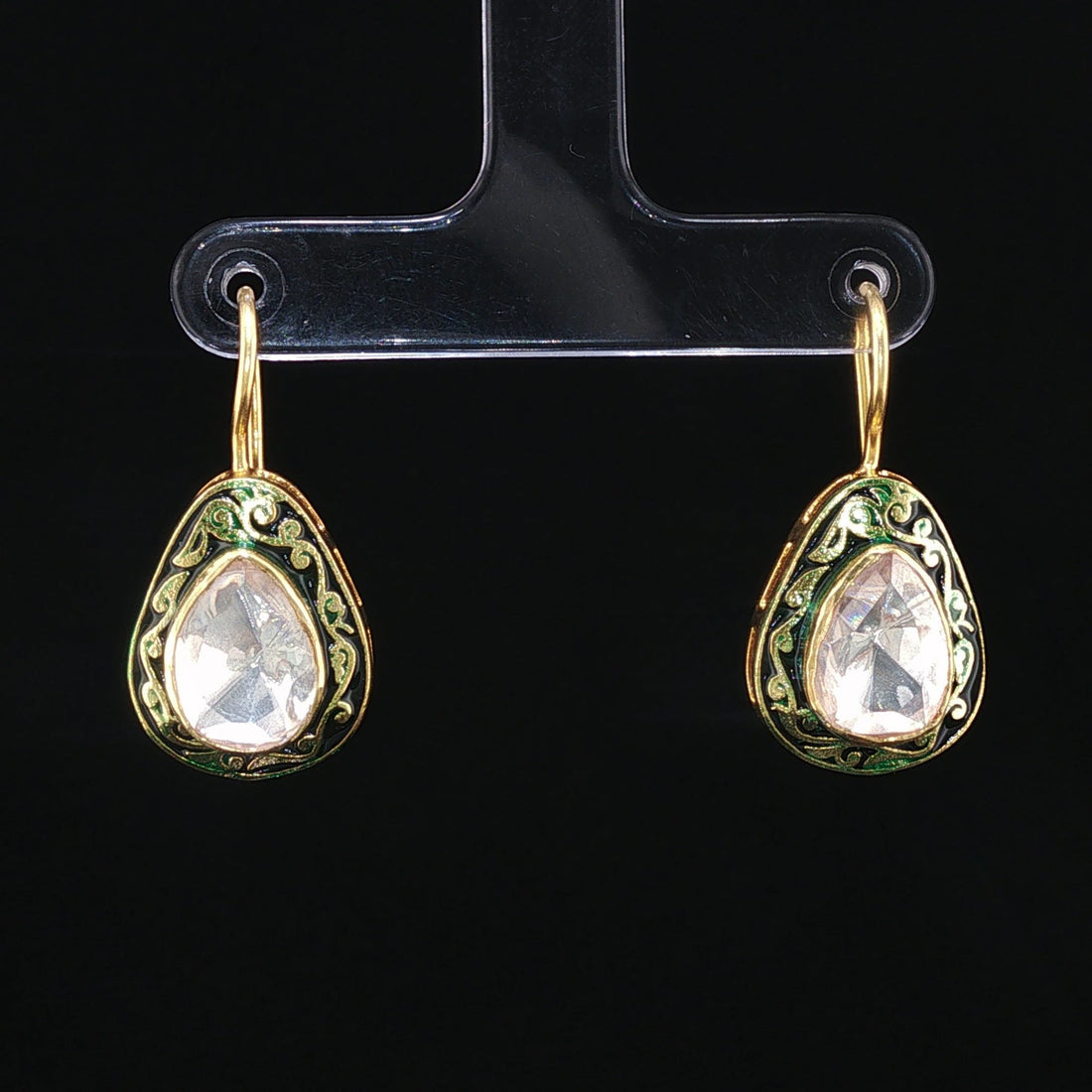 Panna Indie Drops - Moissanite Polki Green Enamel Drops by SOLV