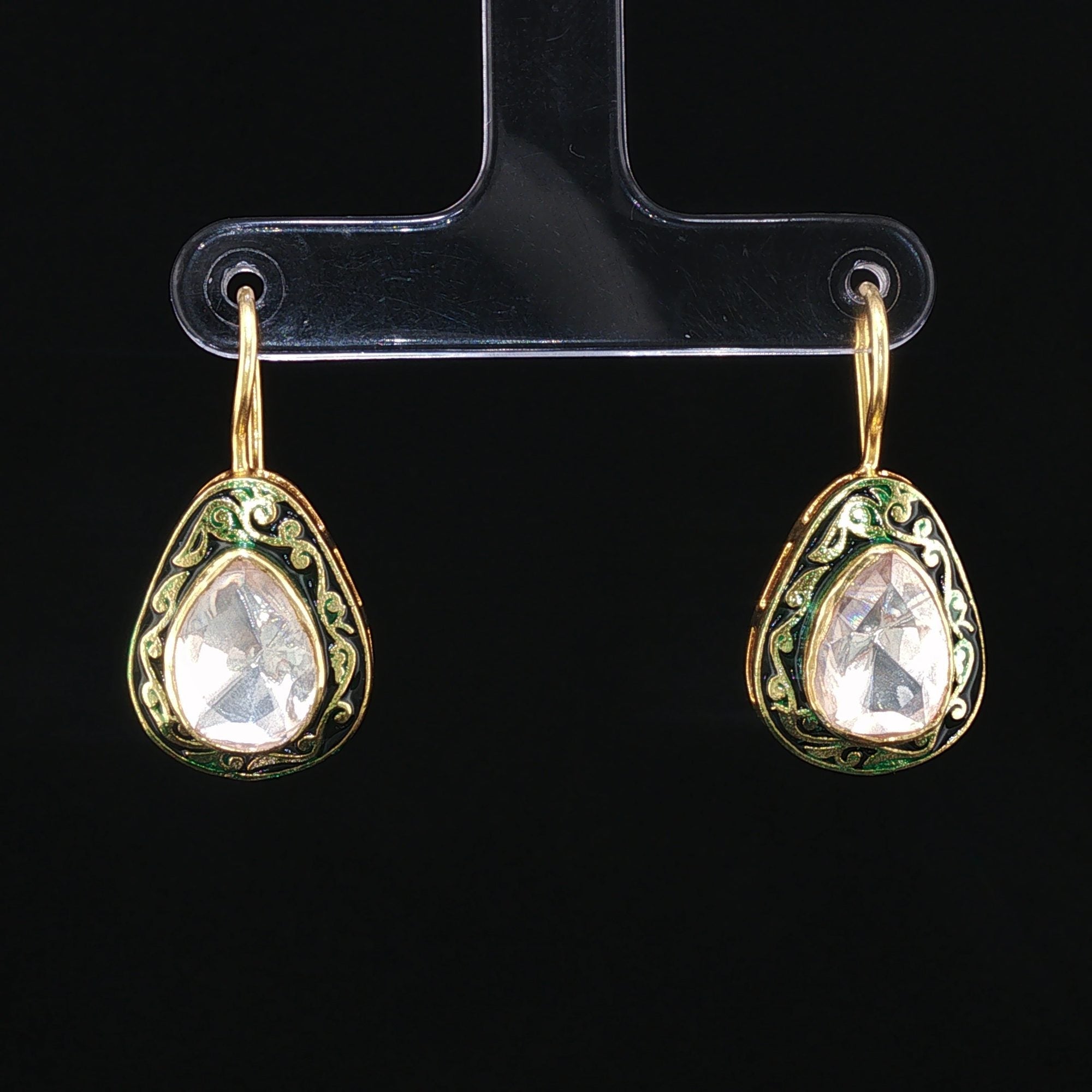 Panna Indie Drops - Moissanite Polki Green Enamel Drops by SOLV
