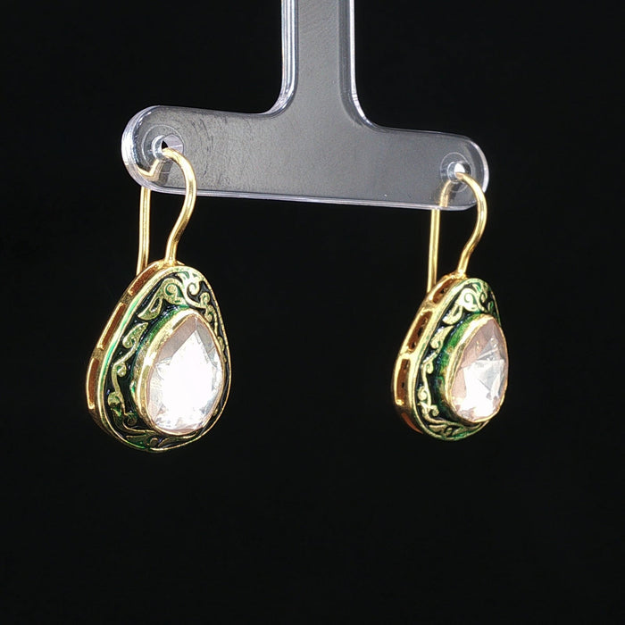 Panna Indie Drops - Moissanite Polki Green Enamel Drops by SOLV