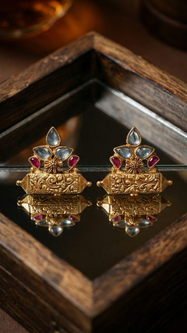 Barkha Earrings - 925 silver, 18kt antique gold-plated earrings by SOLV