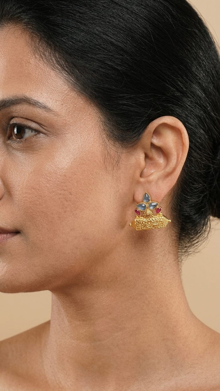 Barkha Earrings - 925 silver, 18kt antique gold-plated earrings by SOLV