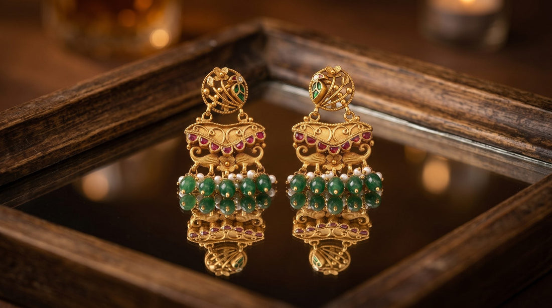 Keya Drop Earrings - 925 silver, 18kt antique gold-plated earrings by SOLV