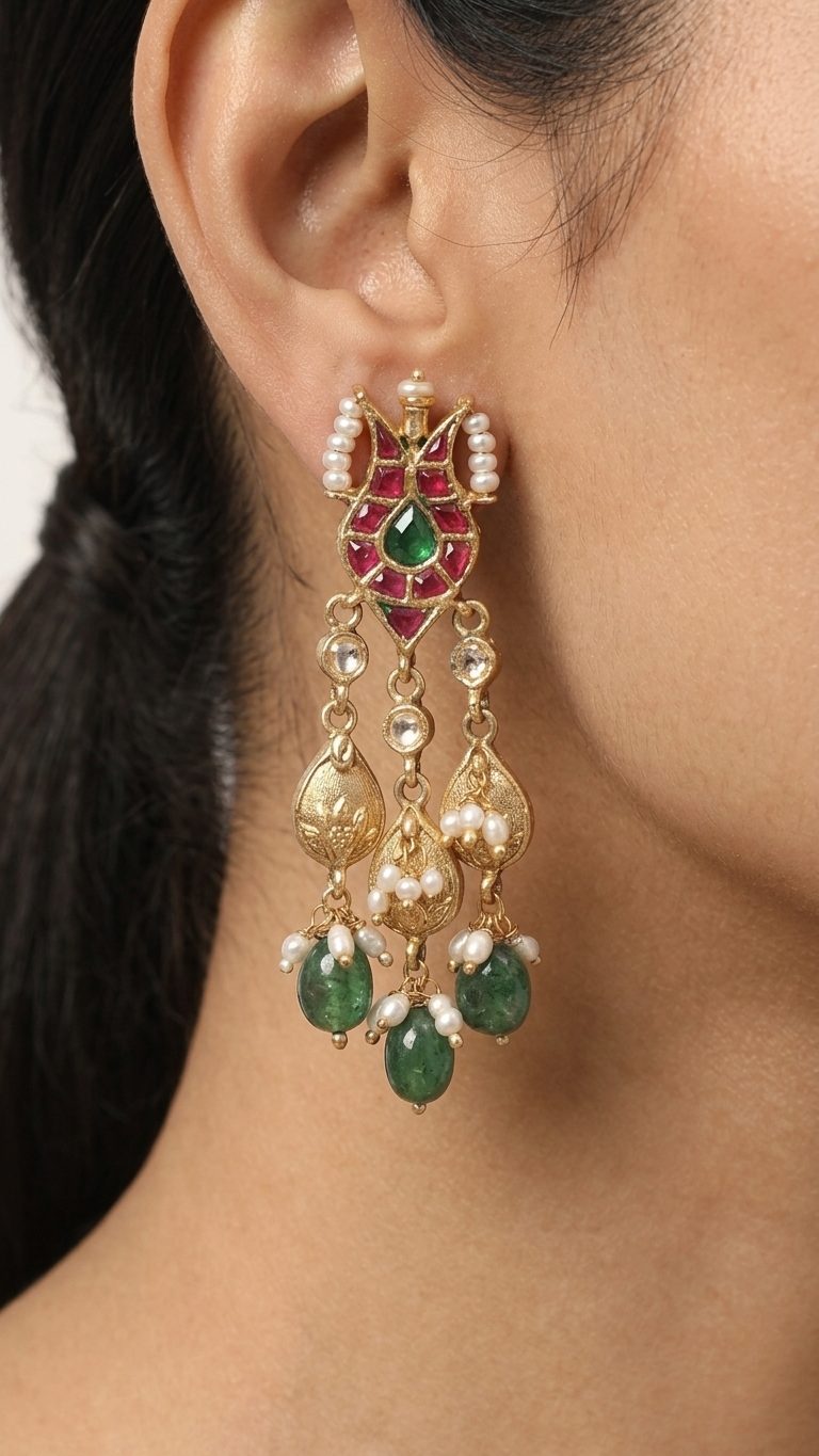 Matsya Linear Drops - 925 silver, 18kt antique gold-plated earrings by SOLV