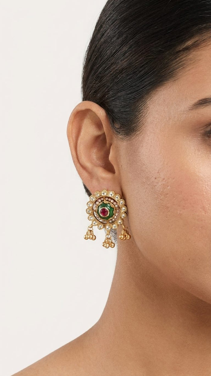 Tanvi Blossom Studs - 925 silver, 18kt antique gold-plated earrings by SOLV
