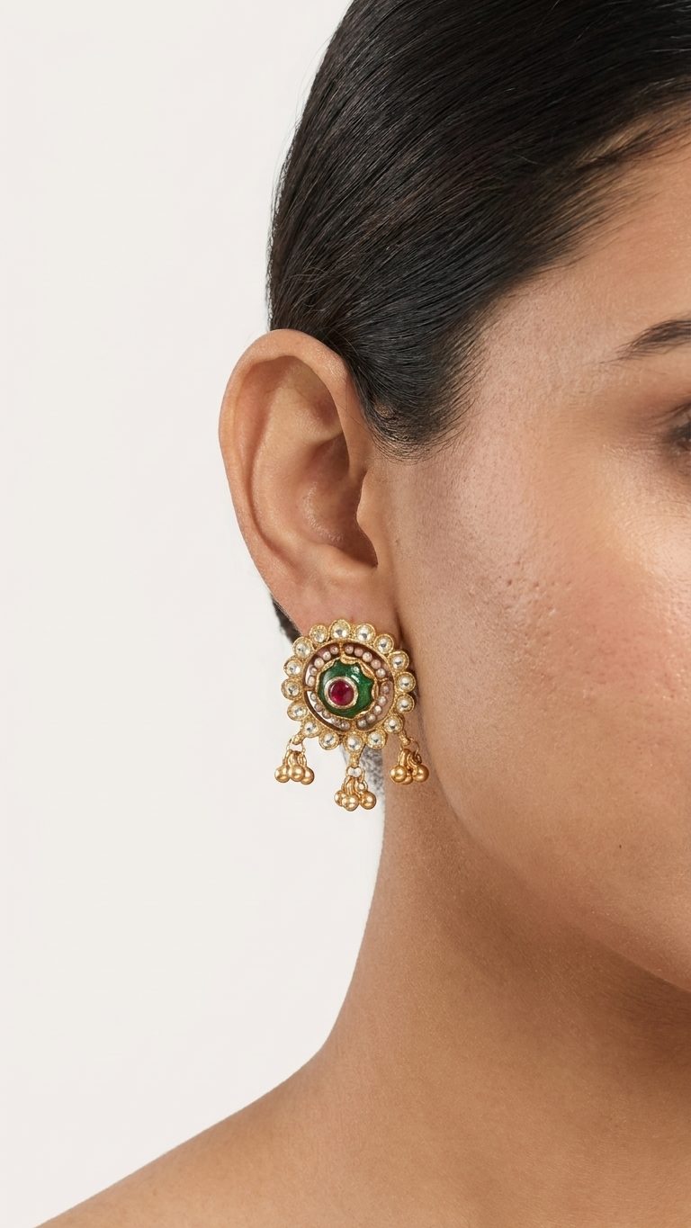 Tanvi Blossom Studs - 925 silver, 18kt antique gold-plated earrings by SOLV
